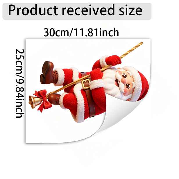 TEMU 2D plochá - 2D plochá - 2D plochá tisk Vánoční lezecké Santa Claus okenní samolepka, Santa Claus lezecké se zvonečkem a mašlí smrková větvička