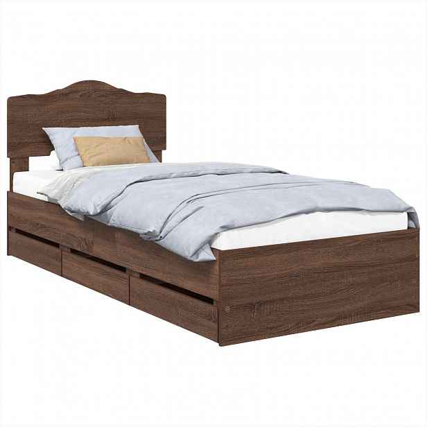 vidaXL Rám postele se zásuvkou Hnědý dub 90 x 190 cm Inženýrské dřevo