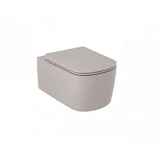 Kludi Resa S - Závěsné WC se sedátkem SoftClose, Rimless, Spiralflush, matná písečně šedá 27WCSETO2