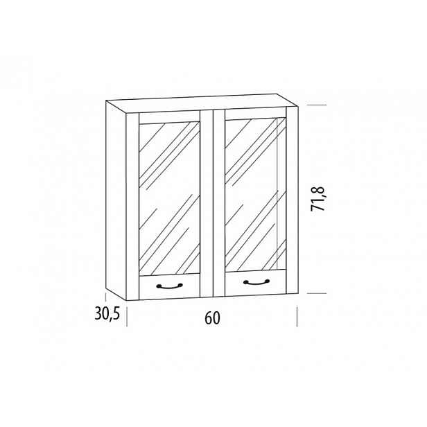 GISTOLA, horní skříňka prosklená 60BB, korpus bílý, dvířka bílé MDF