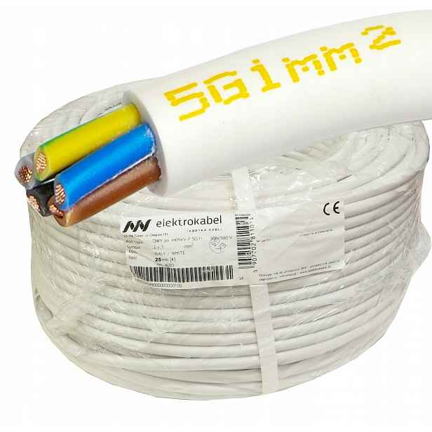 Kabel Owy 5x1 mm Cu lanko bílé Cu 25 m