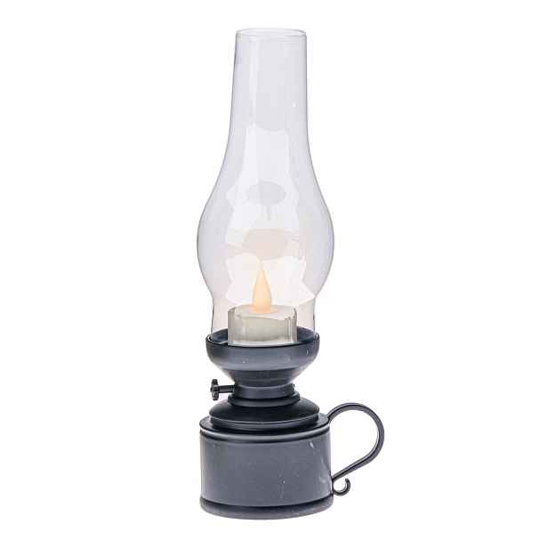 Plastová lucerna s LED svíčkou Flame, v. 24,5 cm, černá