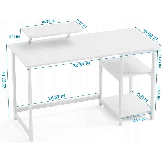 Počítačový Stůl 100 CM, Stojan Na Monitor, Bílý