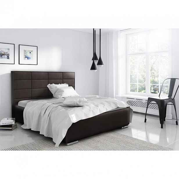 Elegantní manželská postel Caffara 140x200, hnědá, jemná potahová látka