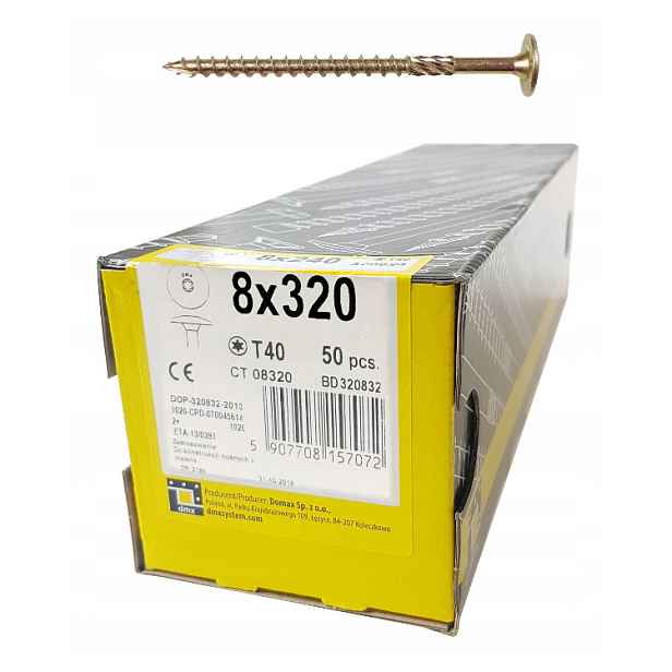 Tesařské Vruty Do Dřeva 8x320 Torx Podložková Hlavice DMX 50 Ks