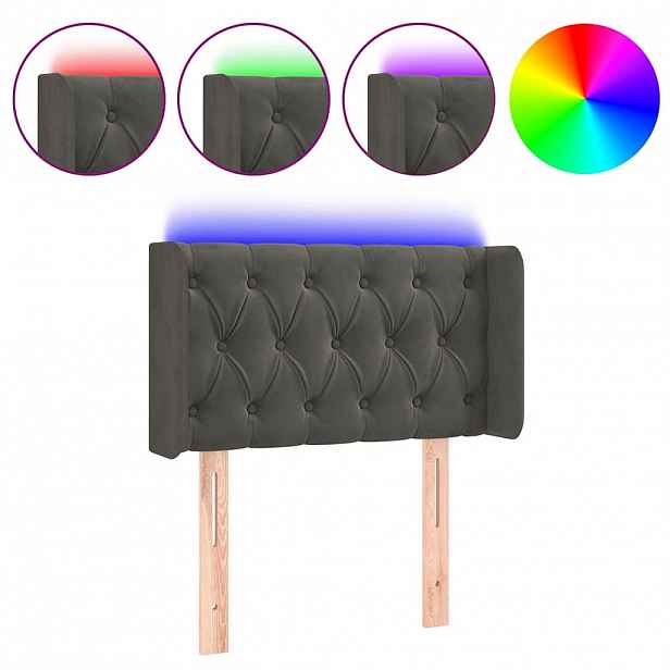 vidaXL Čelo postele s LED tmavě šedé 83 x 16 x 78/88 cm samet