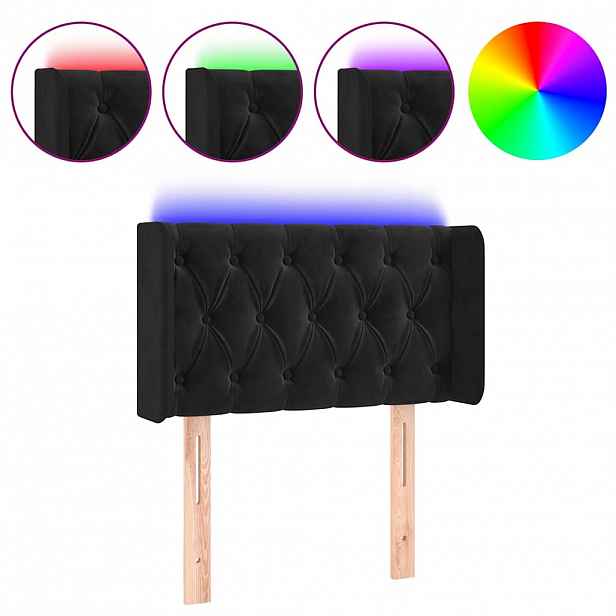 vidaXL Čelo postele s LED černé 83 x 16 x 78/88 cm samet