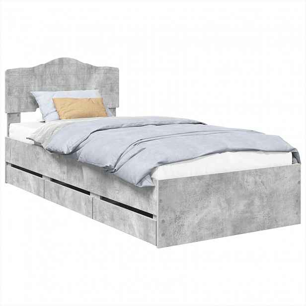 vidaXL Rám postele s čelo Betonově šedá 75 x 190 cm Inženýrské dřevo