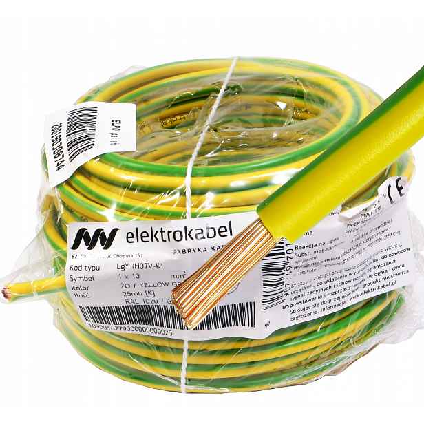 Kabel Lgy 1x 10 mm žlutozelený Elektrokabel 25 m
