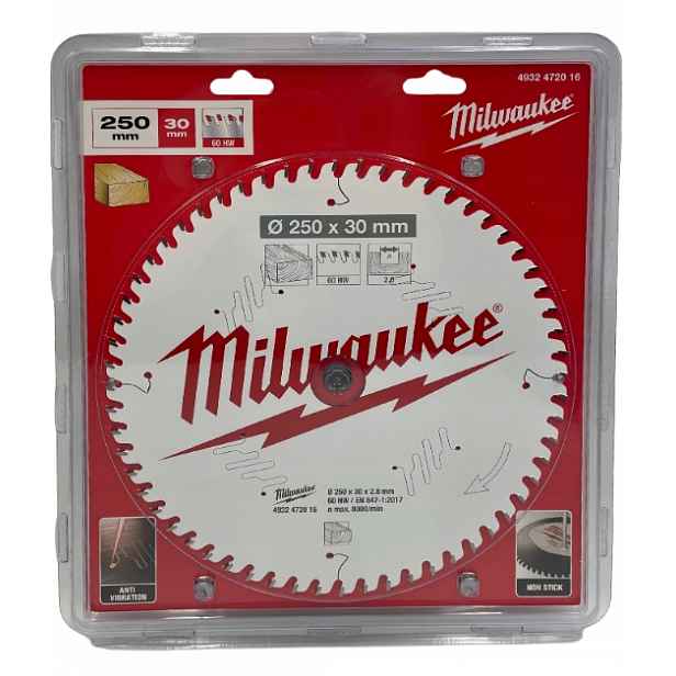 Pilový kotouč na dřevo 250 x 30 mm 60 zubů Milwaukee 4932472016
