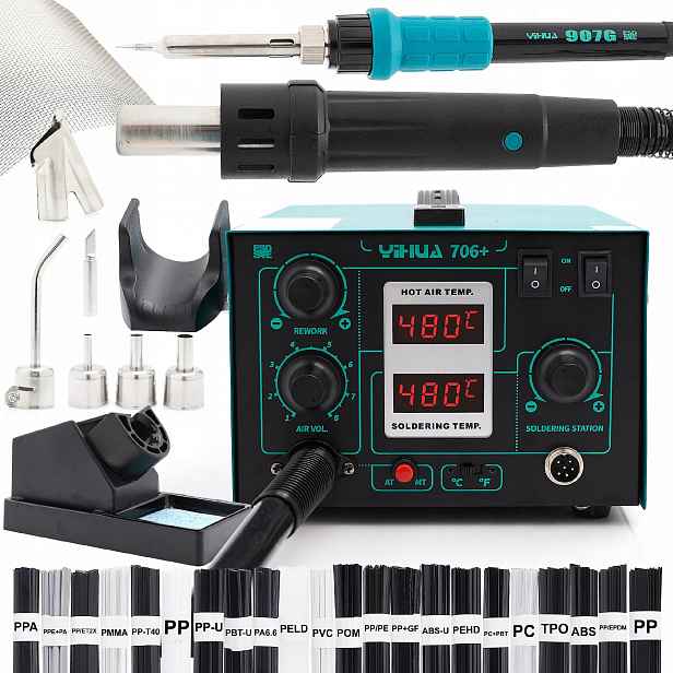 Svářečka Plastů Pájecí Stanice 2V1 Yihua 706+ 640W Hot Air Set