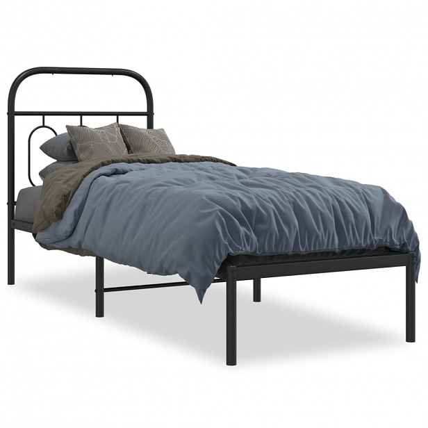 vidaXL Kovový rám postele s čelem černý 75 x 190 cm
