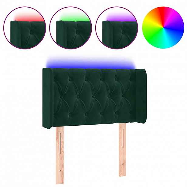 vidaXL Čelo postele s LED tmavě zelené 83 x 16 x 78/88 cm samet