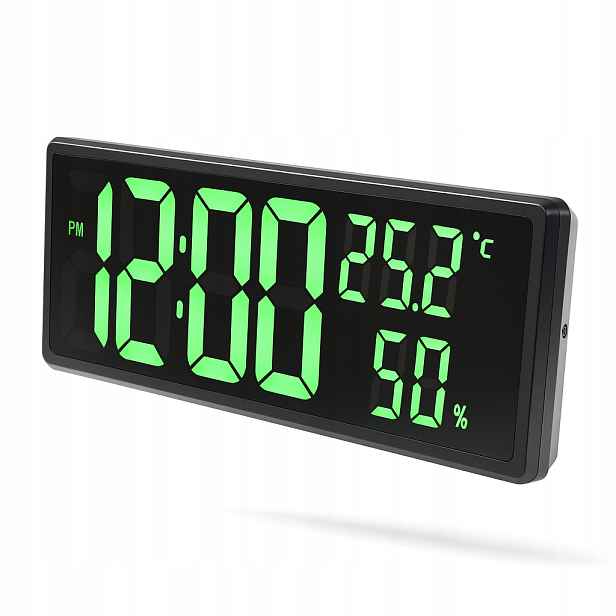 Elektronické Nástěnné Hodiny LCD Zelené, Vysoká Teplota, Vlhkoměr