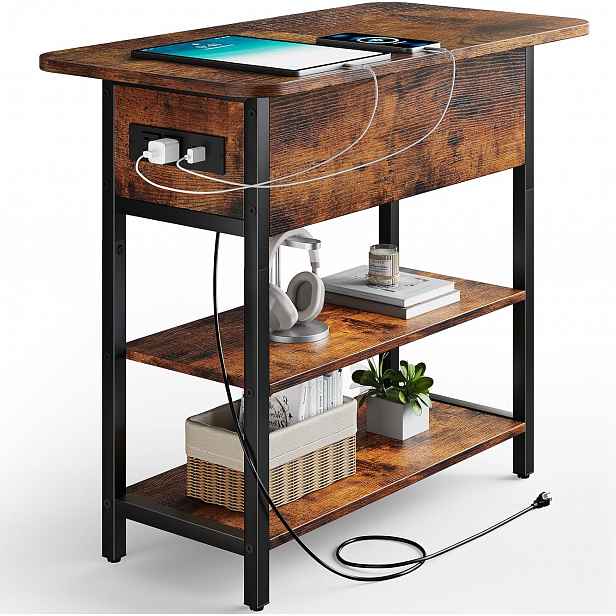 Noční stolek s Usb a zásuvkou Skříňka Loft Boční regál 60x30x60