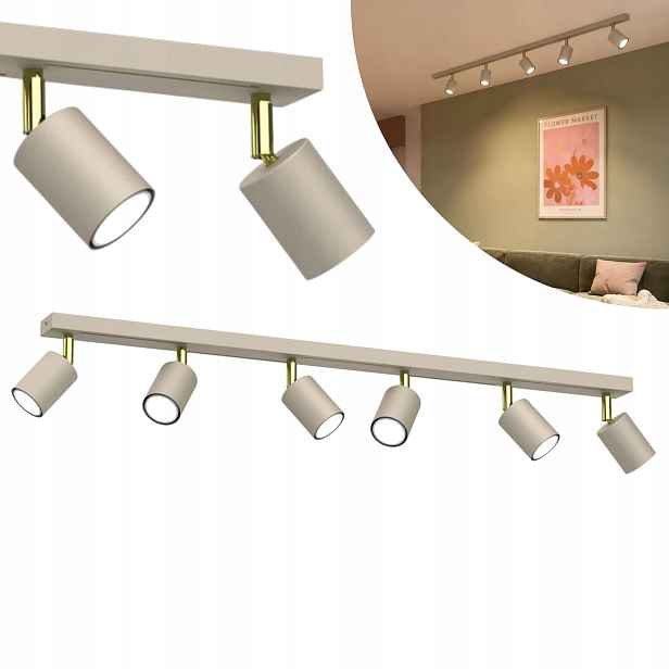 Stropní svítidlo krémová, zlatá, reflektory do obývacího pokoje 6 bodů 80 cm Luminex
