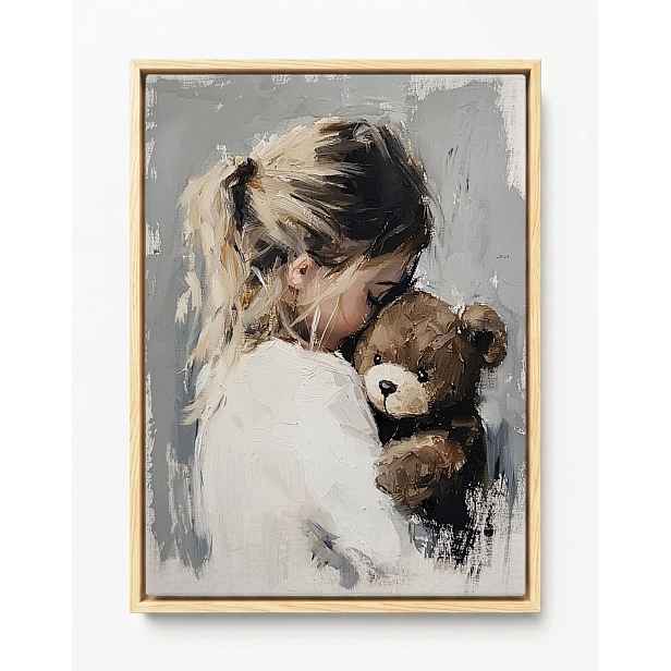 Obraz Rám Americký Box Portrét Dítě Dívka Plyšový Medvídek 60x80