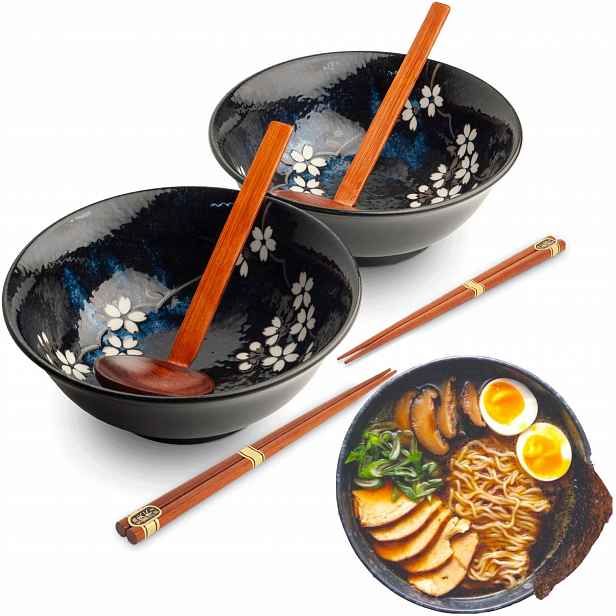 Sada misek a tyčinek na polévku a těstoviny Ramen Anemone Blue