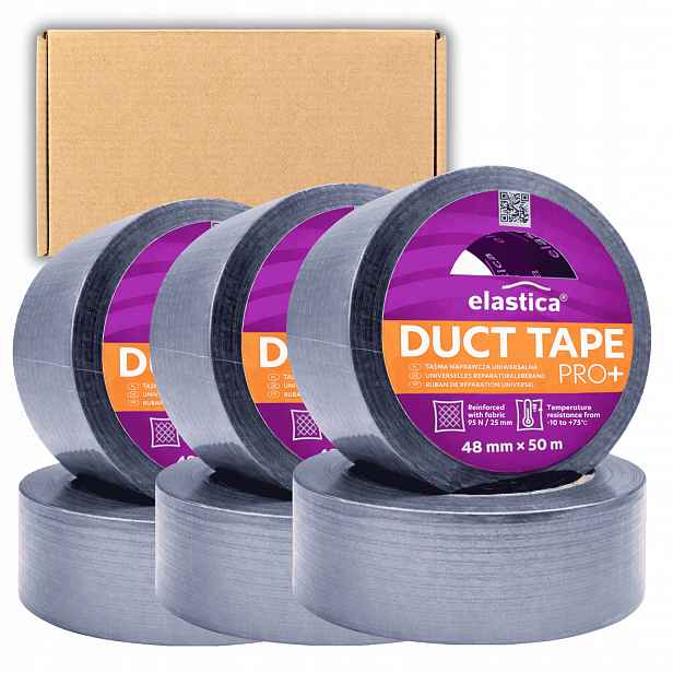 24x Opravná Páska Duct Tape Pro+ 48x50 m Montážní Vyztužená Stříbrná