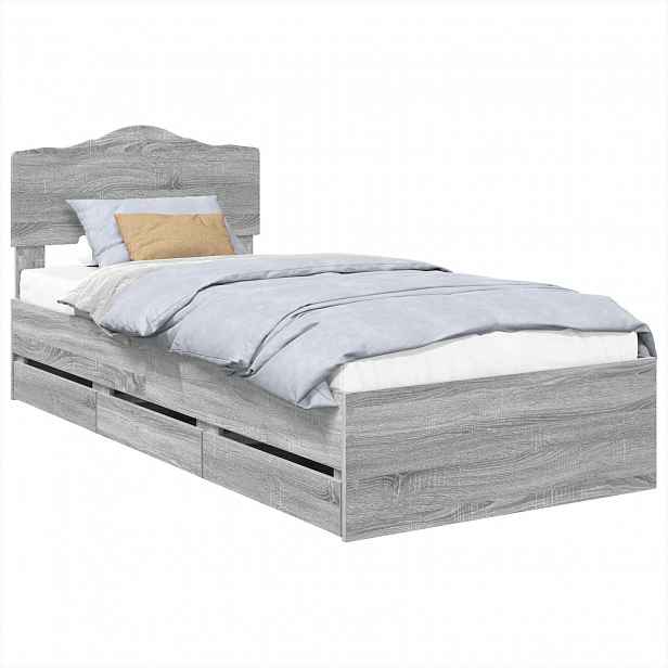 vidaXL Rám postele s čelo Šedá Sonoma 75 x 190 cm Inženýrské dřevo