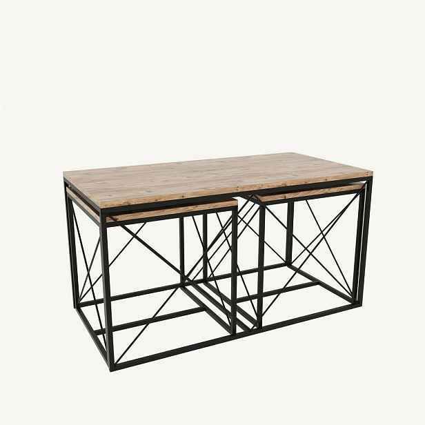 Sada konferenčních stolků Defne Black and Atlantic Pine, 3 ks