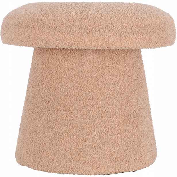 Taburet Kulatá Čalouněná Béžovou Houbou Boucle Do Obývacího Pokoje 43 X 38 CM Teddy