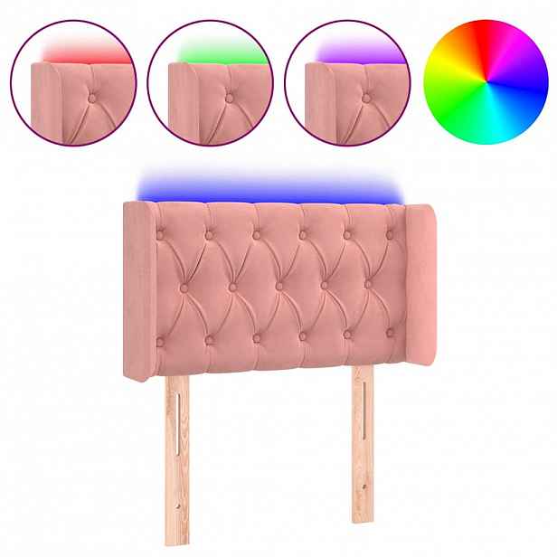 vidaXL Čelo postele s LED růžové 83 x 16 x 78/88 cm samet