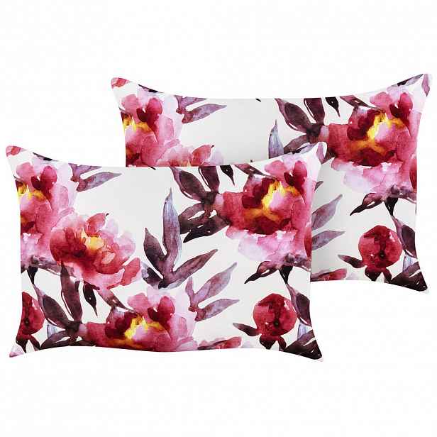 Beliani ZAHRADNÍ POLŠTÁŘ sada 2 ks s květinovým vzorem bílý/Růžový 40/60 cm Lanrosso