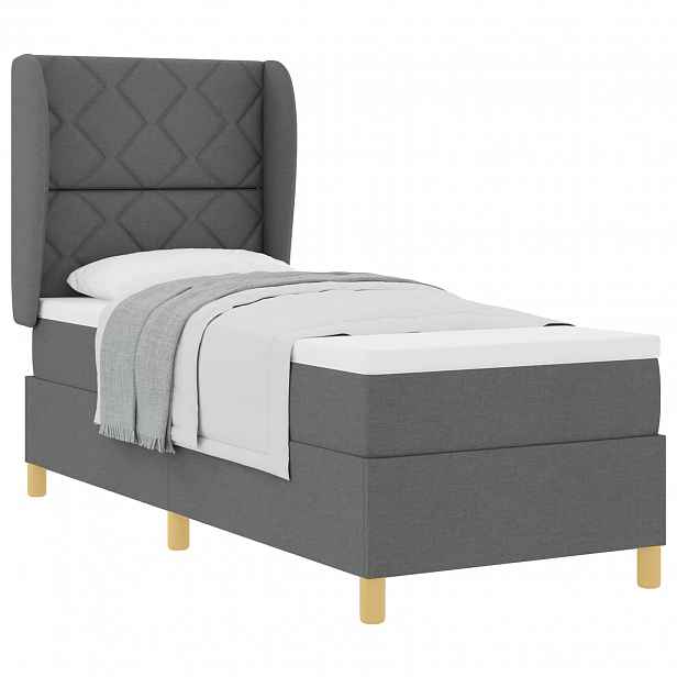 vidaXL Postel s boxspringem s čelo Tmavě šedá 200 x 80 cm textil