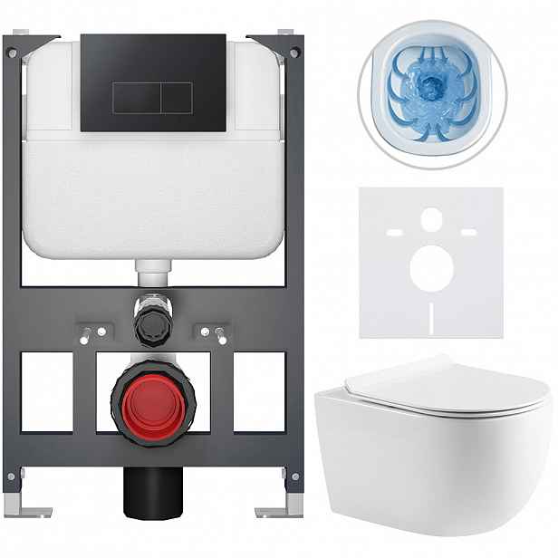 Kompletní WC set Basic/Felci - bílá lesklá - WC tlačítko Modulo/Černá - závěsné - nízký modul - předstěnová instalace - 53x37 cm