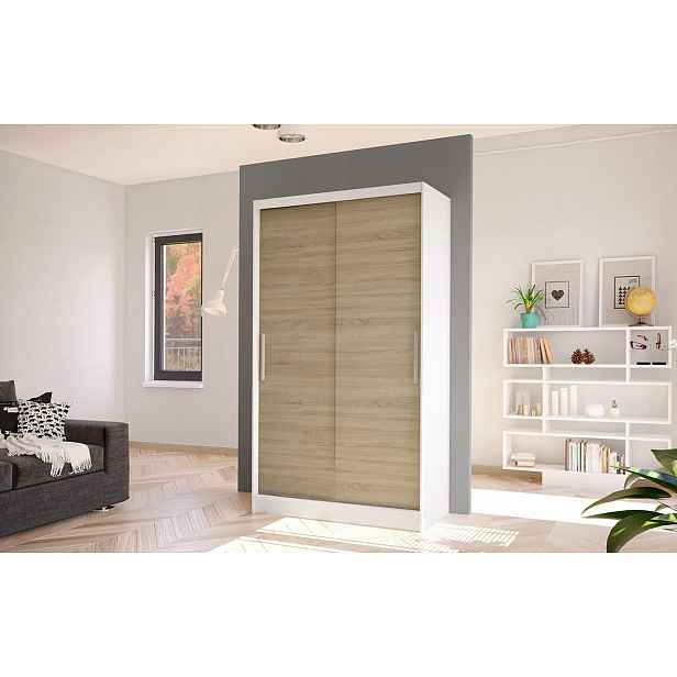 Moderní šatní skříň BRUNO 1 - šířka 100 cm, bílá / dub sonoma