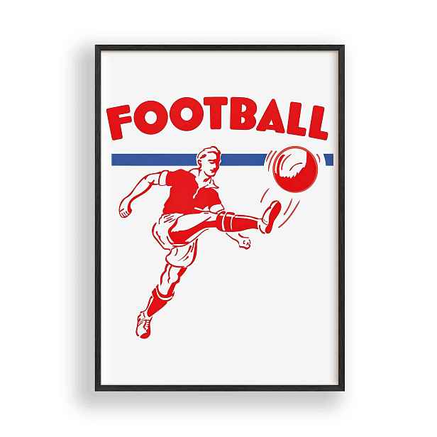 Obraz Fotbalista Fotbal Grafika Plakát Rámeček Dřevěný Černý 30x42 cm