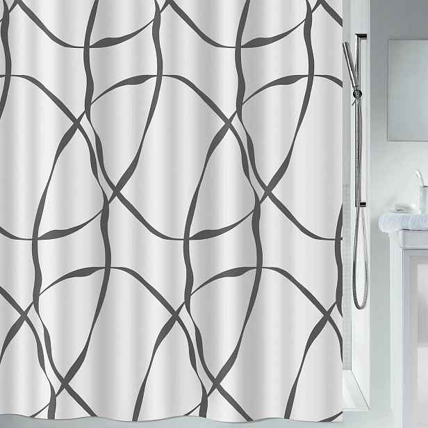 Spirella sprchový závěs Ribbon, motiv stuhy, bílý, 120 x 200 cm, polyester