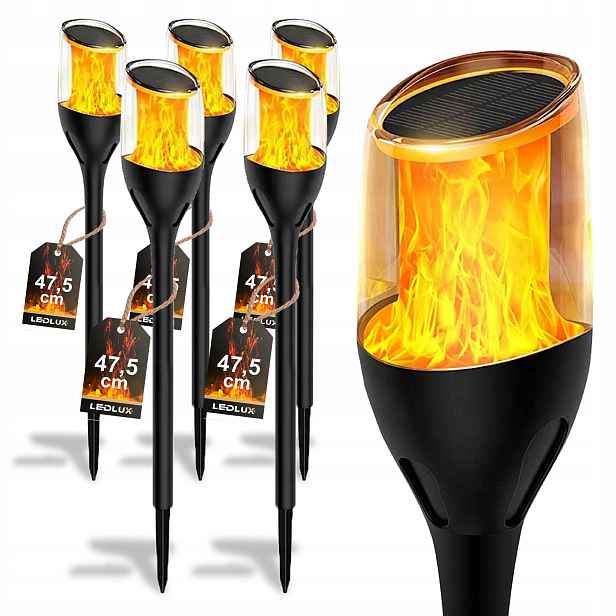 6 x Solární lampa Led Lampa Pochodeň Zapichovací plamen Sloupek Premium