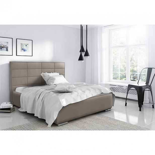 Elegantní manželská postel Caffara 160x200, béžová, jemná potahová látka