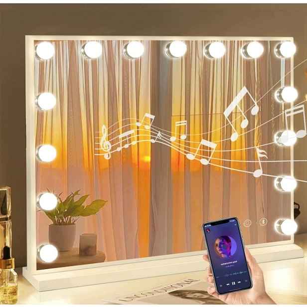 Fenchilin Zrcadlo Hollywood Led 58x46 cm Bluetooth reproduktor 15 žárovek Usb