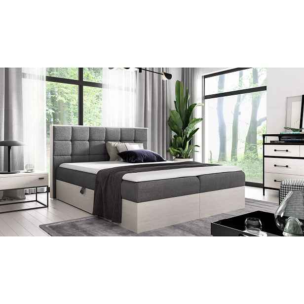 Manželská postel 200x220 CHANTELLE 1 - nordic teak / tmavě šedá + topper ZDARMA