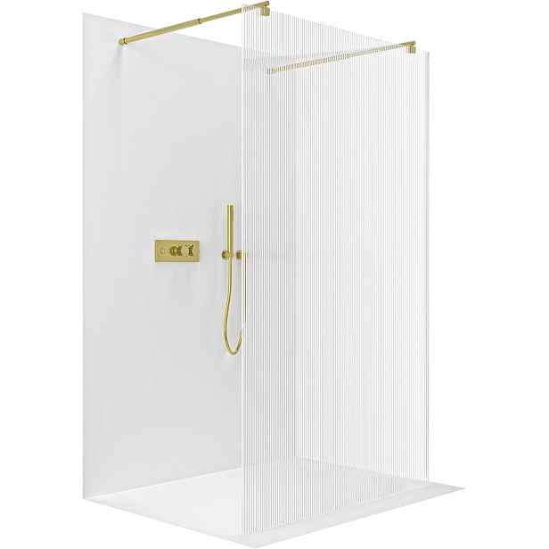 Sprchová zástěna Walk-in Onyx Duo L/P - 8 mm - kulatá vzpěra - zlatá, rýhované sklo - 120x200 cm