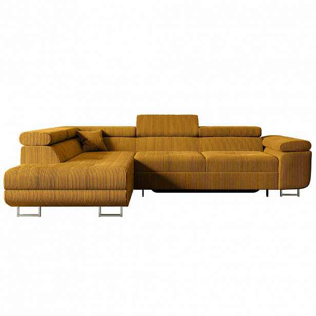 ALTDECOR ROHOVÁ SEDACÍ SOUPRAVA s funkcí lůžka a úložným prostorem GUSA-L 272x202x107 cm hořčicově žlutý manšestr
