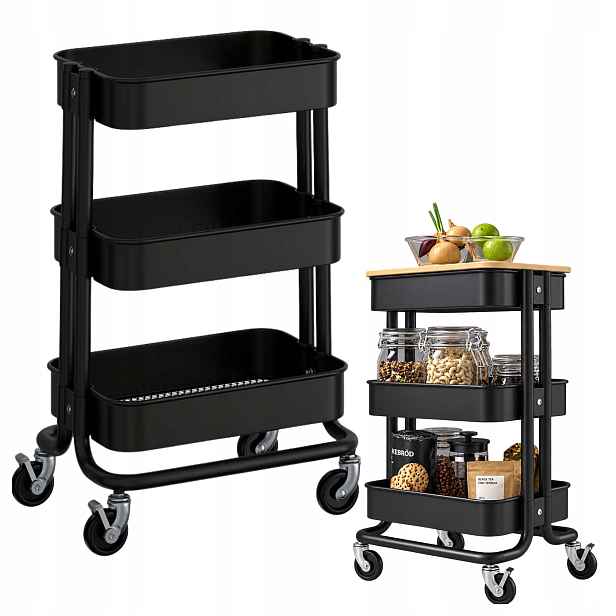 Kuchyňský vozík Ikea Raskog kovový 3 police na kolečkách Černý 28x38x61 cm