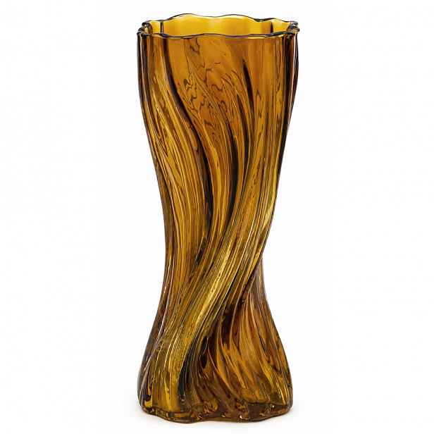 Skleněná Váza Hnědá Jantarová Amber 30 cm Zdobená Moderním Dekorem