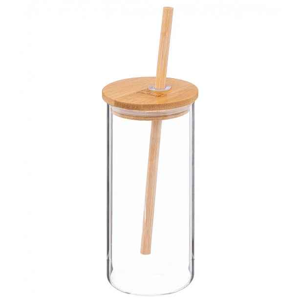 Sklenice s bambusovým víkem a brčkem PALM 400 ml