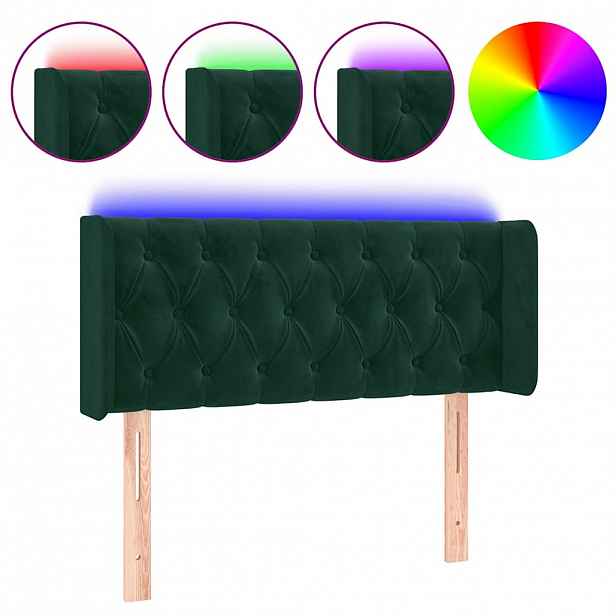 vidaXL Čelo postele s LED tmavě zelené 93 x 16 x 78/88 cm samet