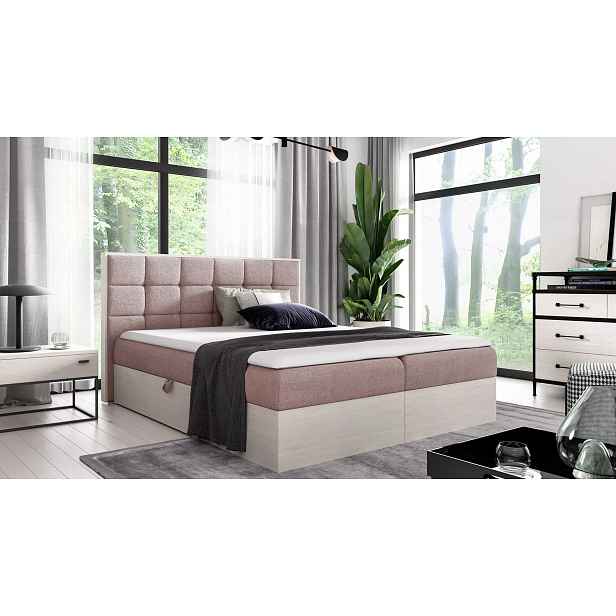 Manželská postel 200x220 CHANTELLE 1 - nordic teak / růžová + topper ZDARMA
