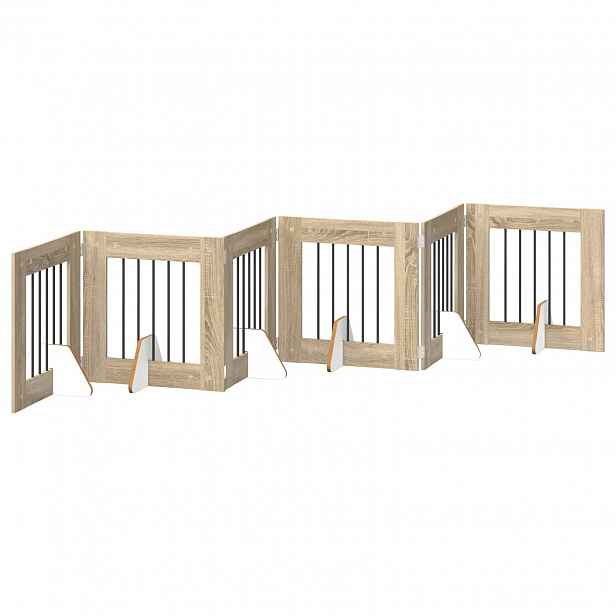 vidaXL Skládací psí brána se stojany 6 ks Dub sonoma 362 cm