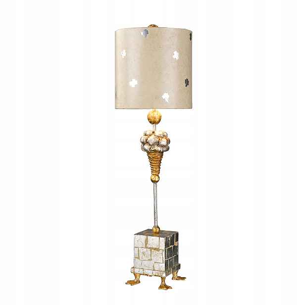 Art Deco Stolní lampa Pompadour X Stříbrno-zlatá s Abažurem Flambeau