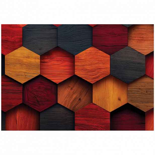 Wallarena FOTOTAPETA s geometrií dřeva oranžová 150x105 cm