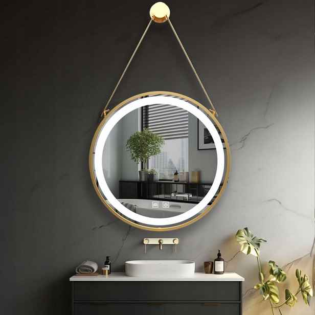 Ireda Koupelnové Led zrcadlo s osvětlením, zlatý rám, 60 cm