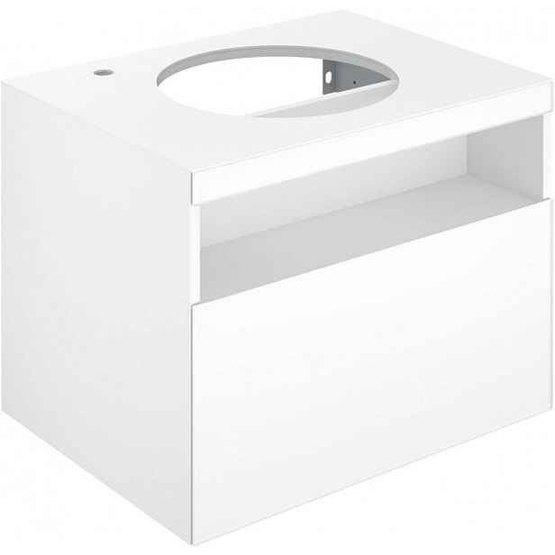 Keuco Stageline - Umyvadlová skříňka, 65x55x49 cm, s výřezem pro umyvadlo a baterii vlevo, s osvětlením a USB, bílá 32854300100