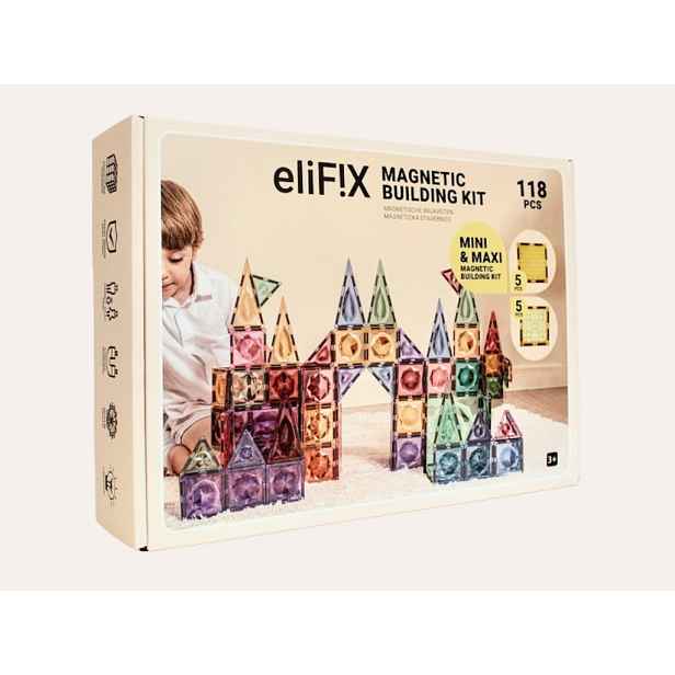 Magnetická stavebnice EliFix pastel 108 ks + 5ks Maxi & 5ks Mini